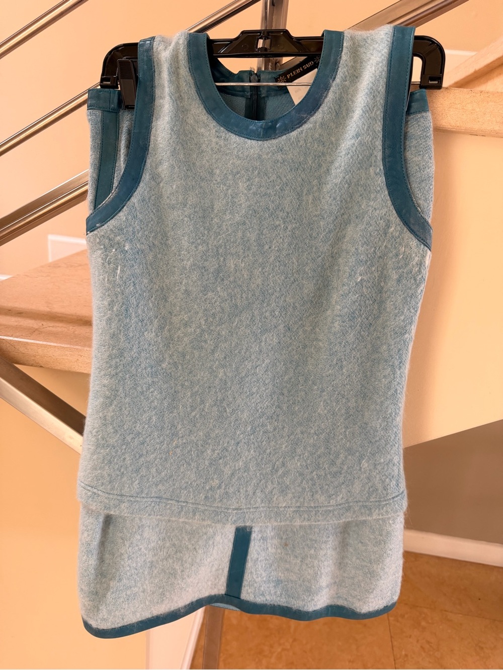 Vintage Plein Sud Light Blue Wool-Blend Tank with Teal Trim